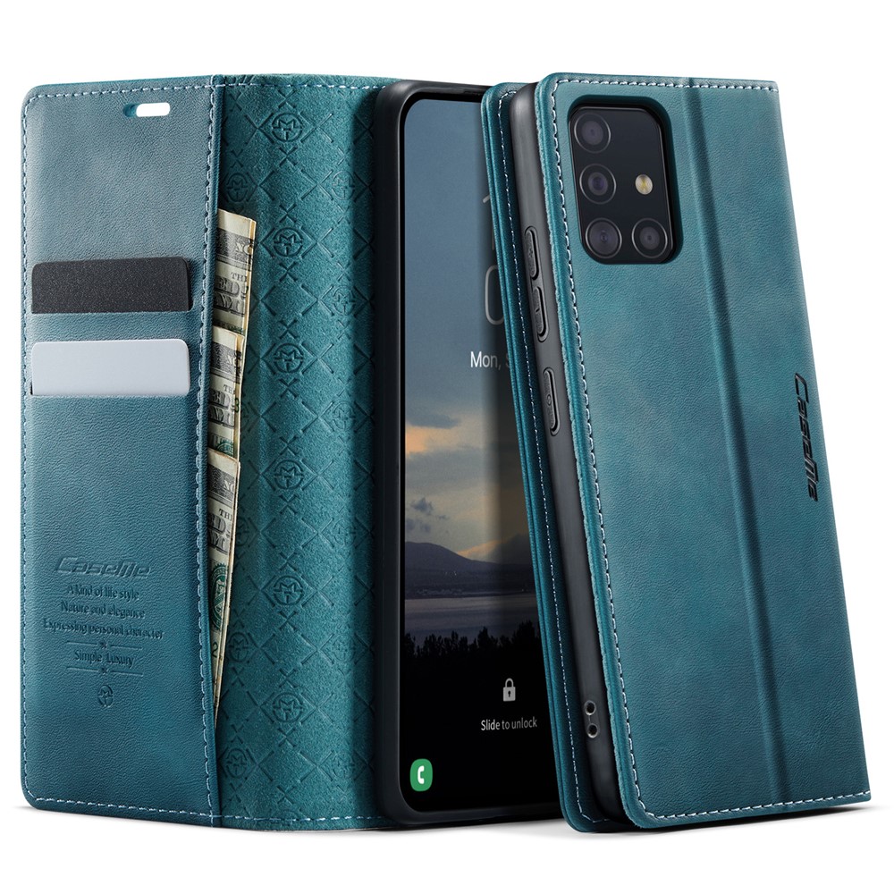 CASEME For Samsung Galaxy A51 4G SM-A515 Case 033 Series RFID Blocking Wallet Stand Calf Texture Leather Phone Cover - Green