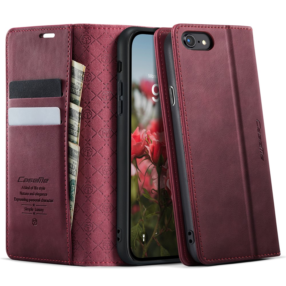 CASEME For iPhone 7 4.7 inch / iPhone 8 4.7 inch / iPhone SE (2020) / iPhone SE (2022) / iPhone 6 4.7-inch Case 033 Series RFID Blocking Wallet Stand Calf Texture Leather Phone Cover - Red