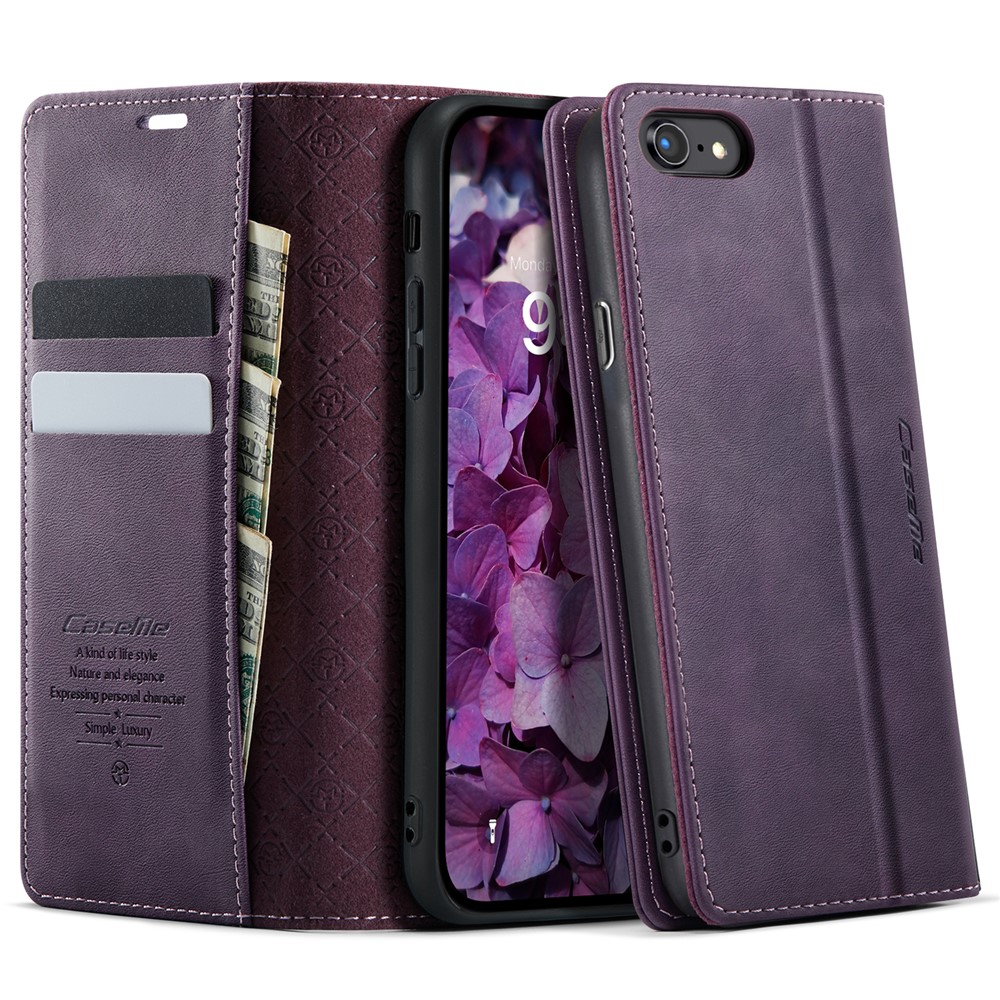 CASEME For iPhone 7 4.7 inch / iPhone 8 4.7 inch / iPhone SE (2020) / iPhone SE (2022) / iPhone 6 4.7-inch Case 033 Series RFID Blocking Wallet Stand Calf Texture Leather Phone Cover - Purple