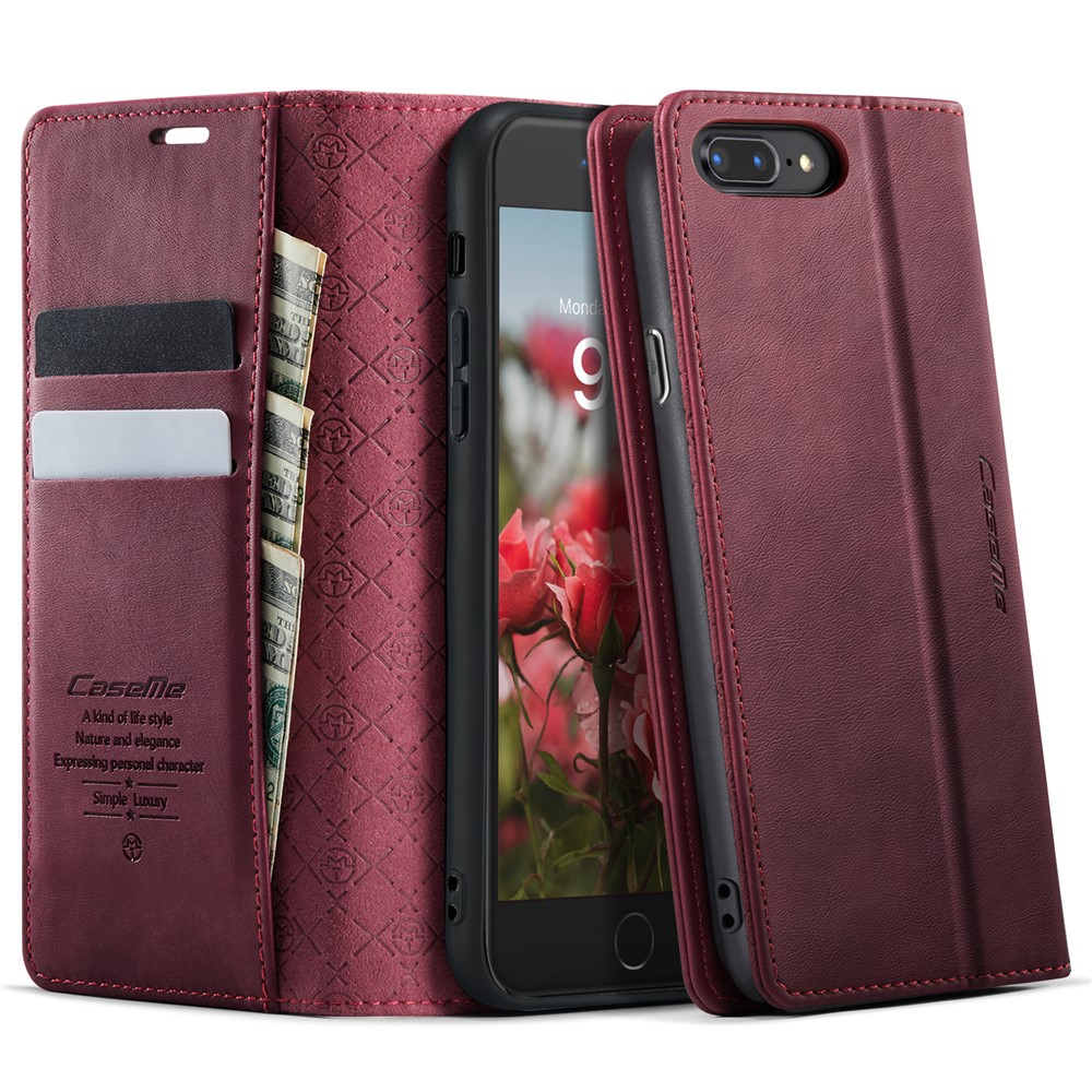 CASEME For iPhone 7 Plus 5.5 inch / iPhone 8 Plus 5.5 inch / iPhone 6 Plus 5.5 inch Case  033 Series RFID Blocking Wallet Stand Calf Texture Leather Phone Cover - Red