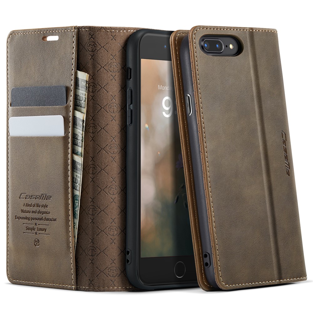 CASEME For iPhone 7 Plus 5.5 inch / iPhone 8 Plus 5.5 inch / iPhone 6 Plus 5.5 inch Case  033 Series RFID Blocking Wallet Stand Calf Texture Leather Phone Cover - Coffee