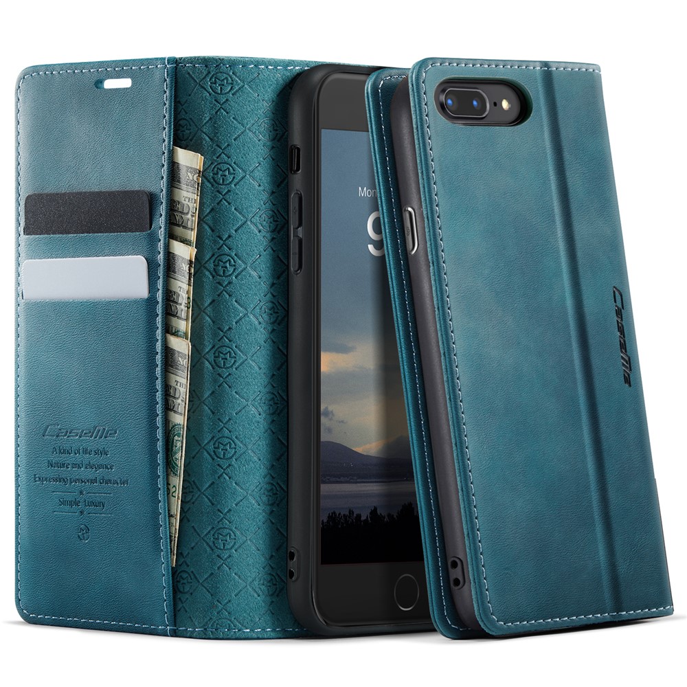 CASEME For iPhone 7 Plus 5.5 inch / iPhone 8 Plus 5.5 inch / iPhone 6 Plus 5.5 inch Case 033 Series RFID Blocking Wallet Stand Calf Texture Leather Phone Cover - Green
