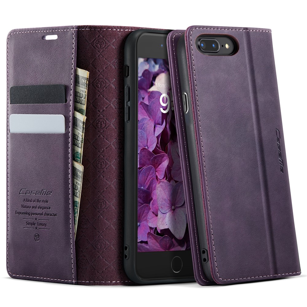 CASEME For iPhone 7 Plus 5.5 inch / iPhone 8 Plus 5.5 inch / iPhone 6 Plus 5.5 inch Case 033 Series RFID Blocking Wallet Stand Calf Texture Leather Phone Cover - Purple