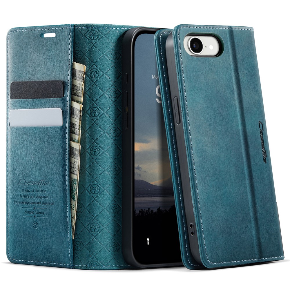CASEME 033 Series For iPhone 16e Case RFID Blocking Wallet Stand Calf Texture Leather Phone Cover - Green