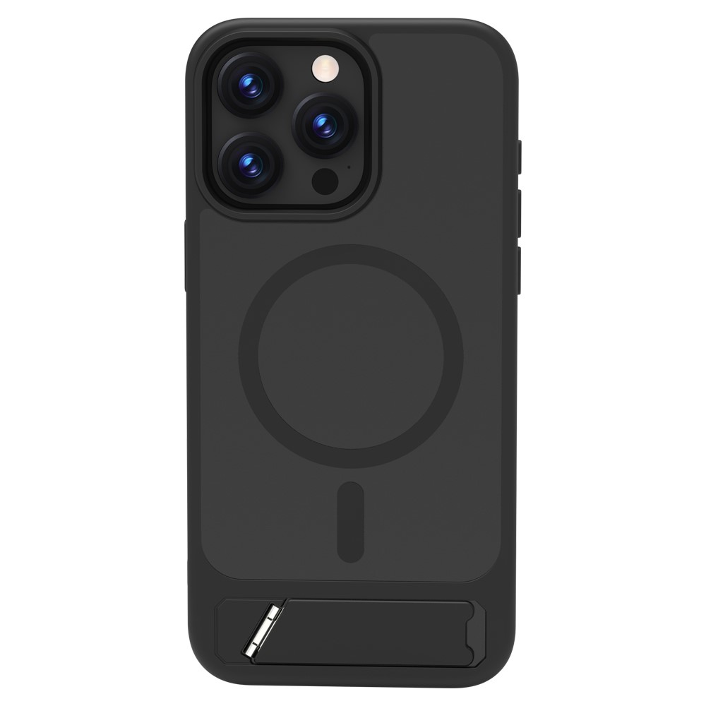 LEREACH Le-Chic Series For iPhone 15 Pro Case Compatible with MagSafe Kickstand TPU + PC Phone Cover - Black