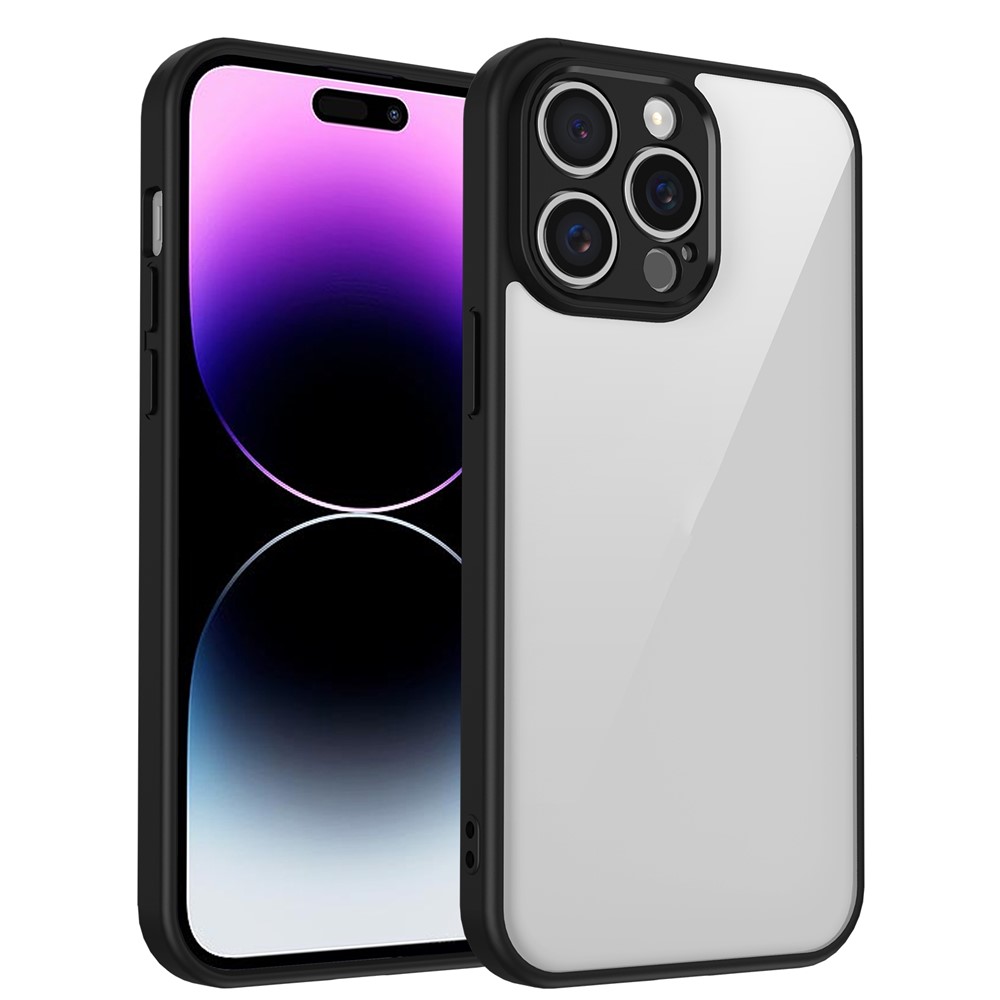 For iPhone 15 Pro Max Case Matte Skin Touch Clear PC + TPU Shockproof Phone Back Cover - Black