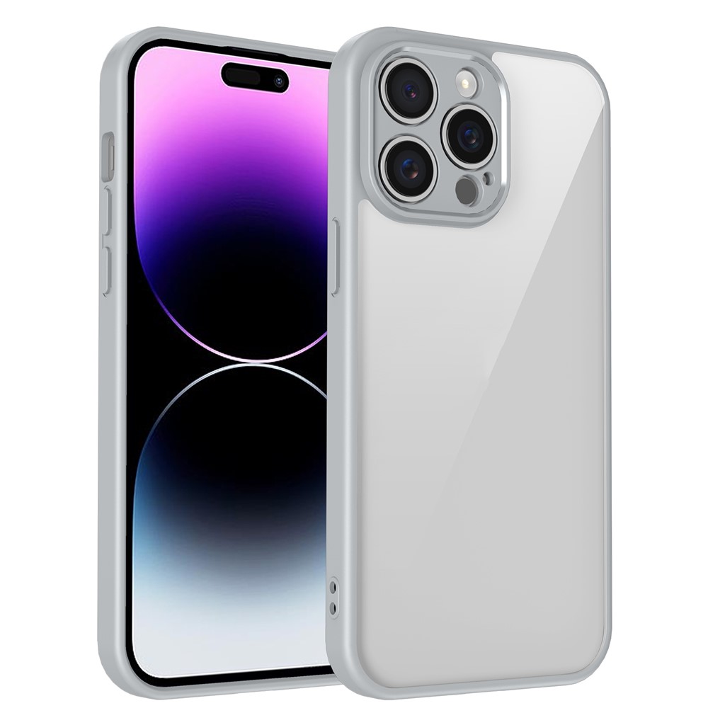 For iPhone 15 Pro Max Case Matte Skin Touch Clear PC + TPU Shockproof Phone Back Cover - Grey