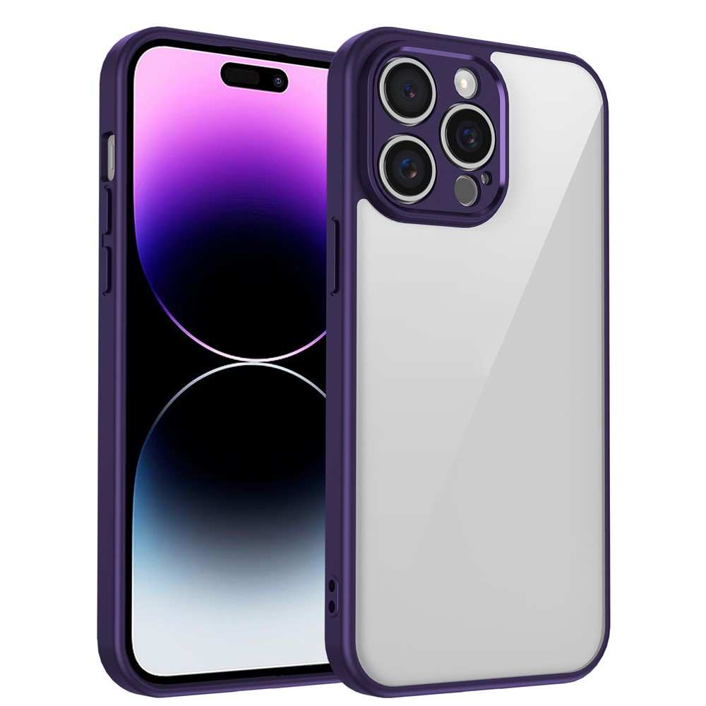 For iPhone 15 Pro Case Matte Skin Touch Clear PC + TPU Shockproof Phone Back Cover - Purple
