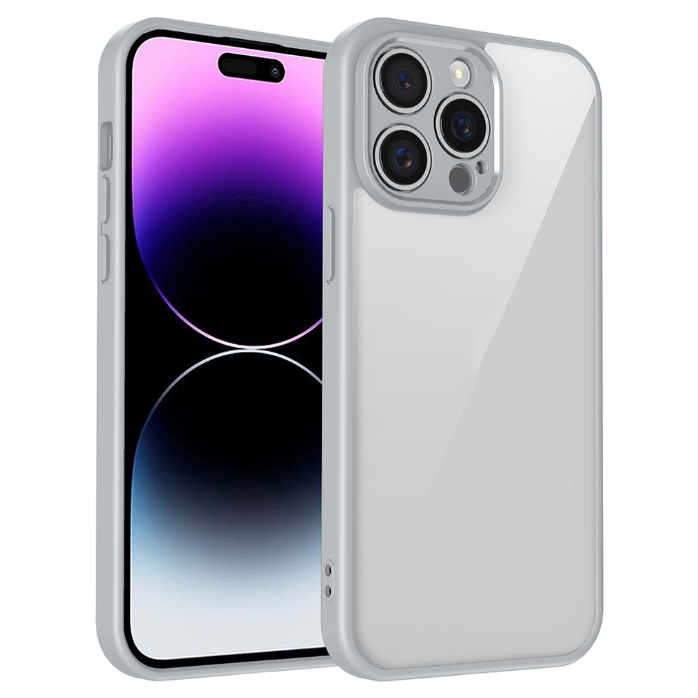 For iPhone 14 Pro Case Matte Skin Touch Clear PC + TPU Shockproof Phone Back Cover - Grey