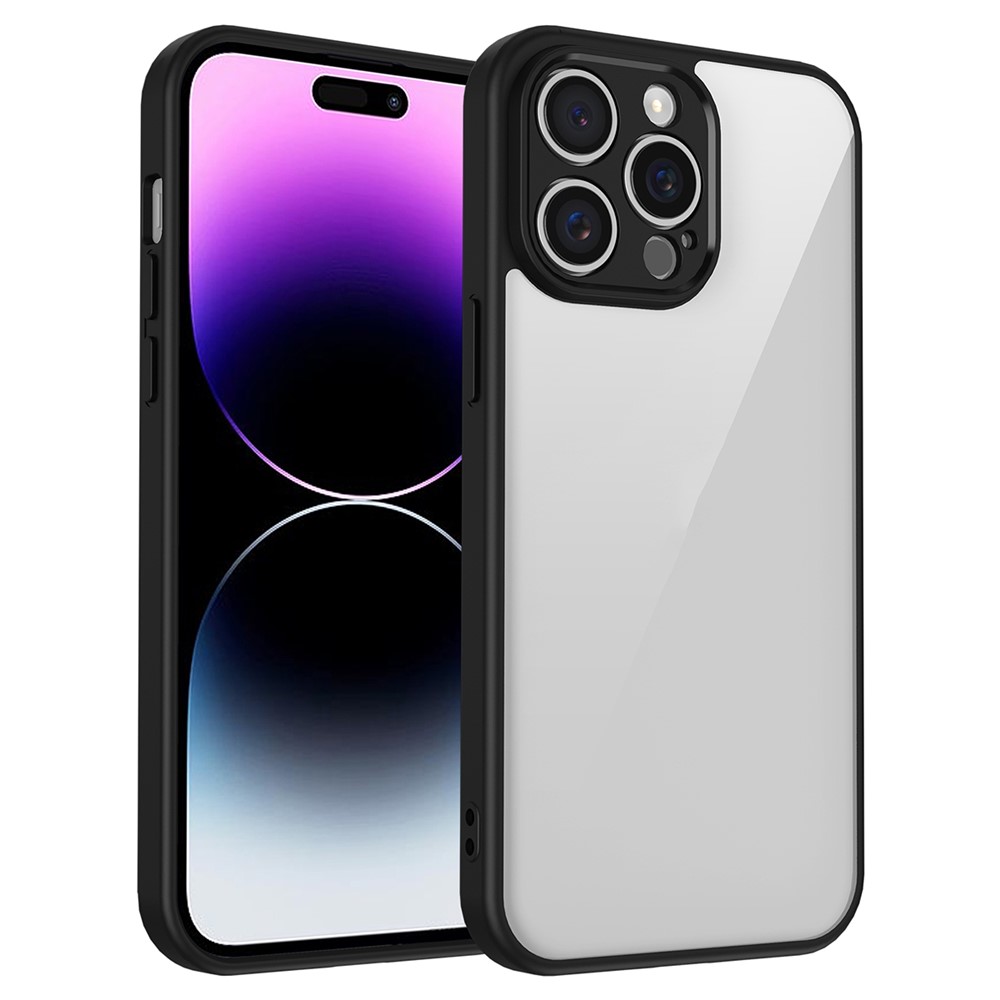 For iPhone 14 Pro Case Matte Skin Touch Clear PC + TPU Shockproof Phone Back Cover - Black