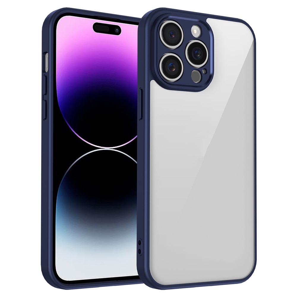 For iPhone 14 Pro Case Matte Skin Touch Clear PC + TPU Shockproof Phone Back Cover - Blue