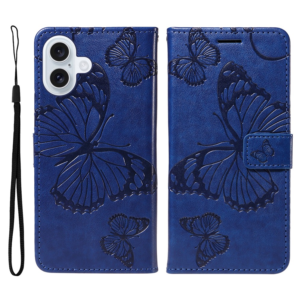 For iPhone 17 Wallet Case Floral Butterfly Imprinted Leather Phone Cover Stand - Blue