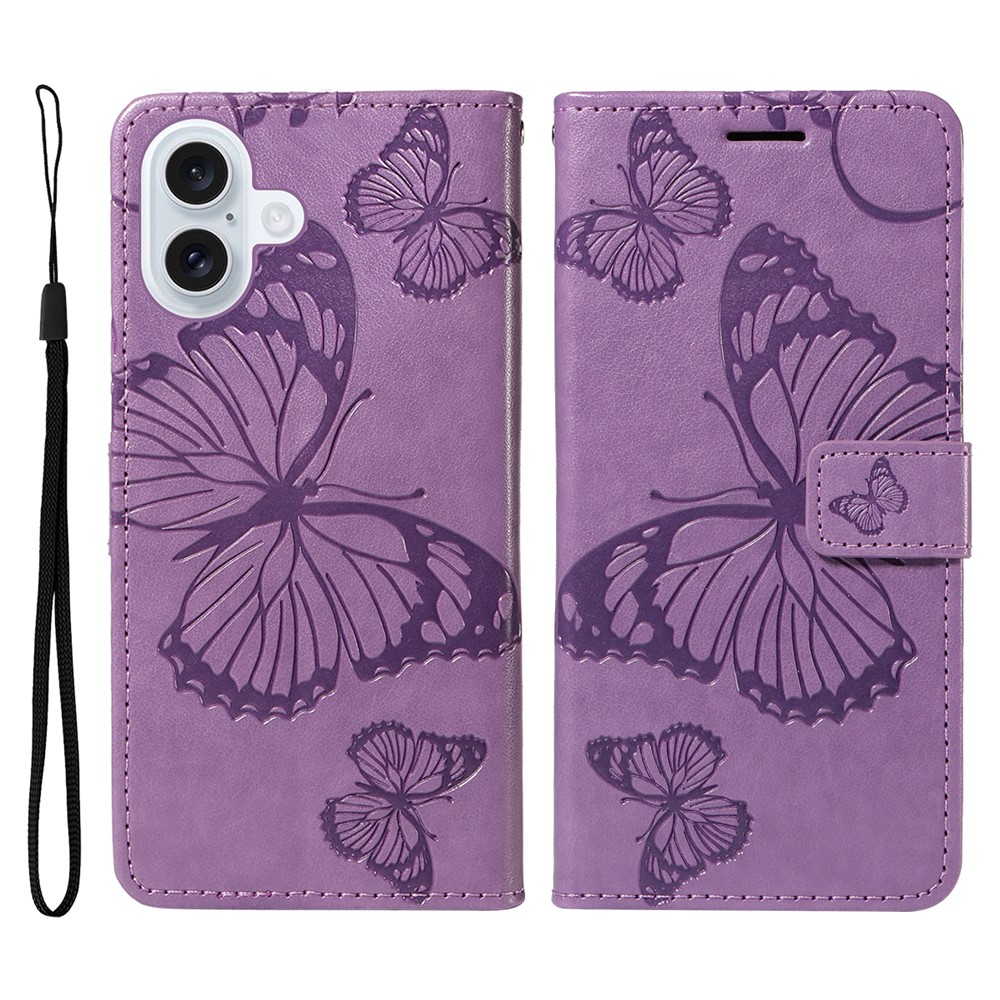 For iPhone 17 Wallet Case Floral Butterfly Imprinted Leather Phone Cover Stand - Light Purple
