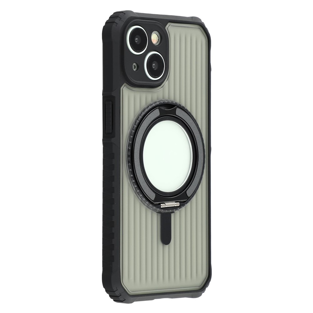 For iPhone 15 Magnetic Case with Kickstand PC + TPU Phone Back Cover - Dark Grey