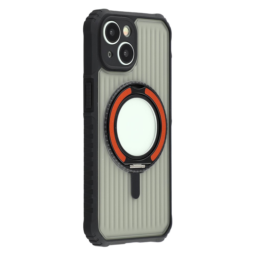 For iPhone 15 Magnetic Case with Kickstand PC + TPU Phone Back Cover - Orange