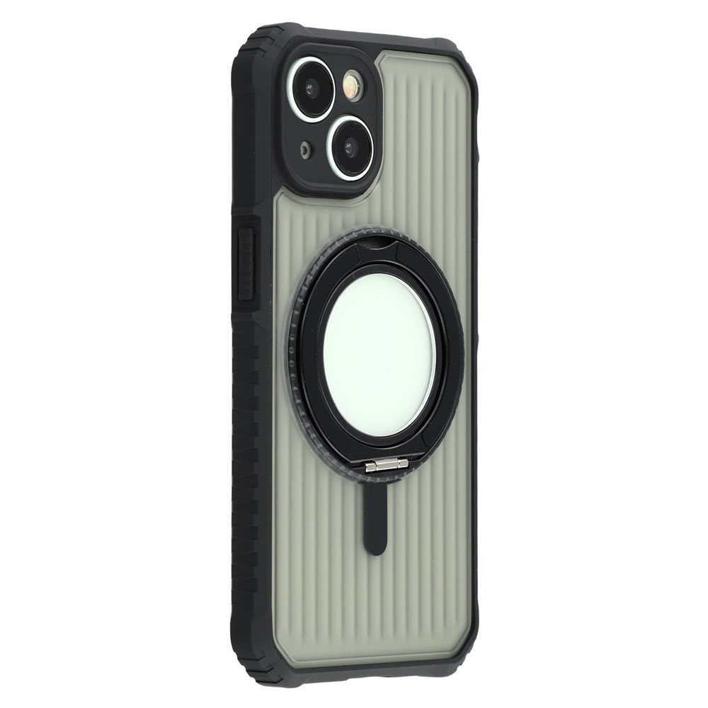 For iPhone 15 Magnetic Case with Kickstand PC + TPU Phone Back Cover - Black