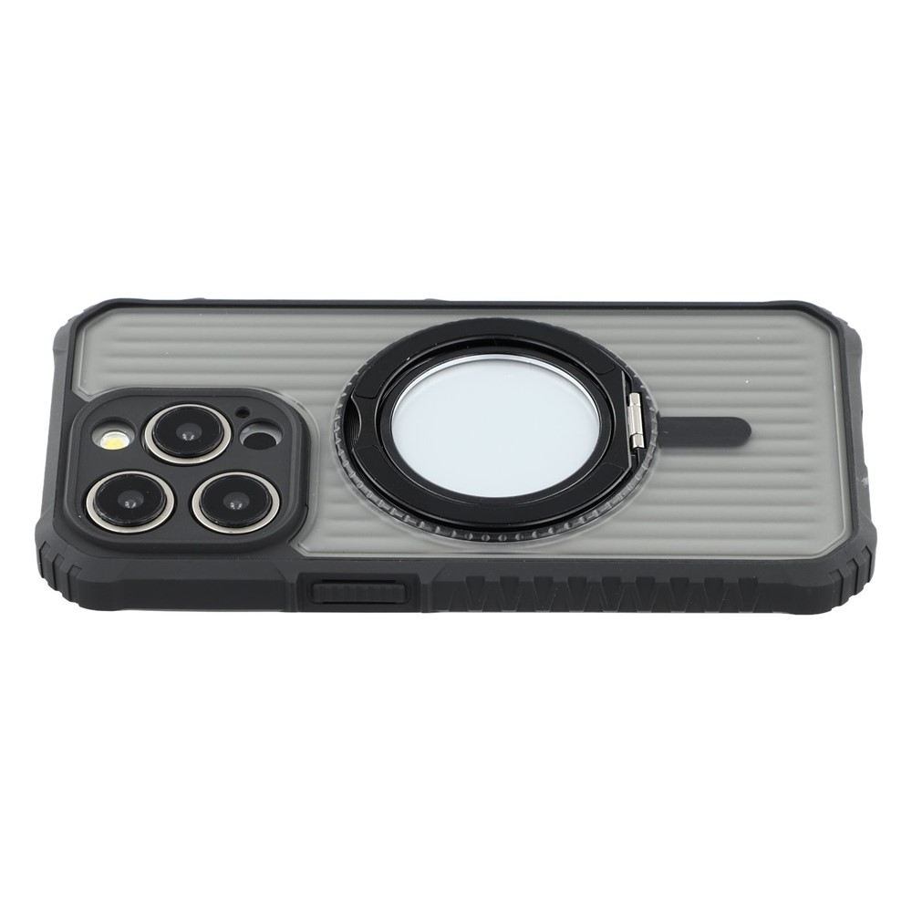 For iPhone 15 Pro Magnetic Case with Kickstand PC + TPU Phone Back Cover - Black