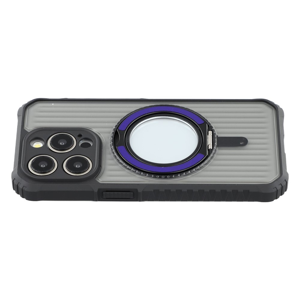 For iPhone 15 Pro Magnetic Case with Kickstand PC + TPU Phone Back Cover - Dark Purple