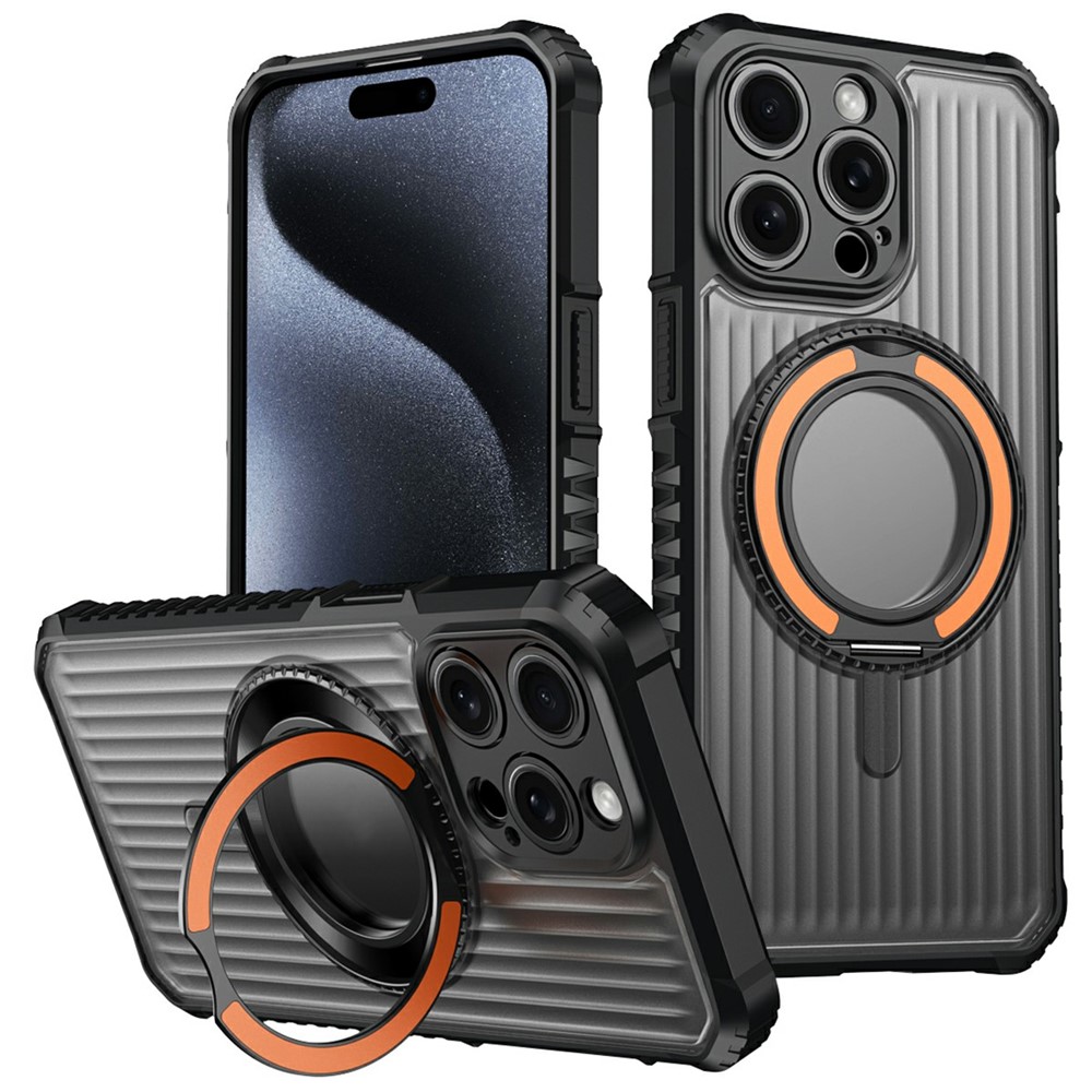For iPhone 15 Pro Max Magnetic Case with Kickstand PC + TPU Phone Back Cover - Orange