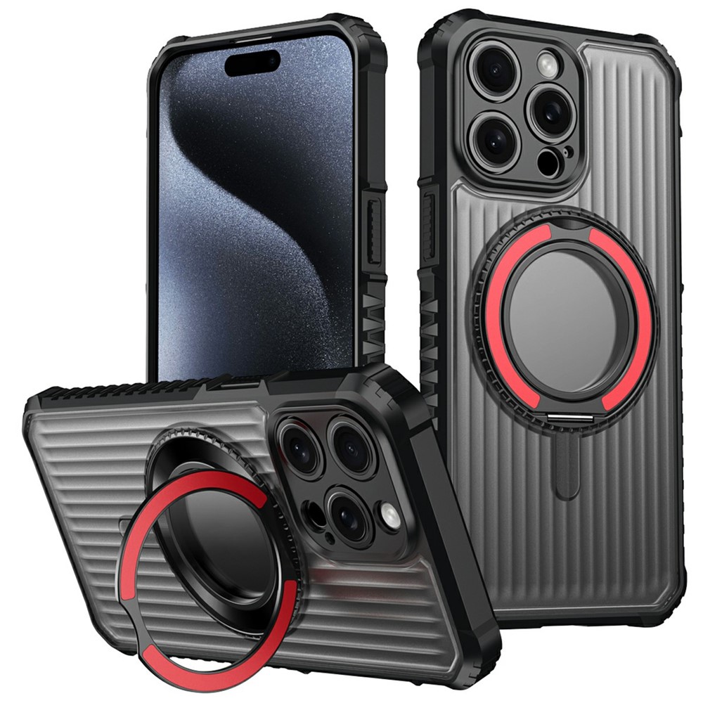 For iPhone 15 Pro Max Magnetic Case with Kickstand PC + TPU Phone Back Cover - Red