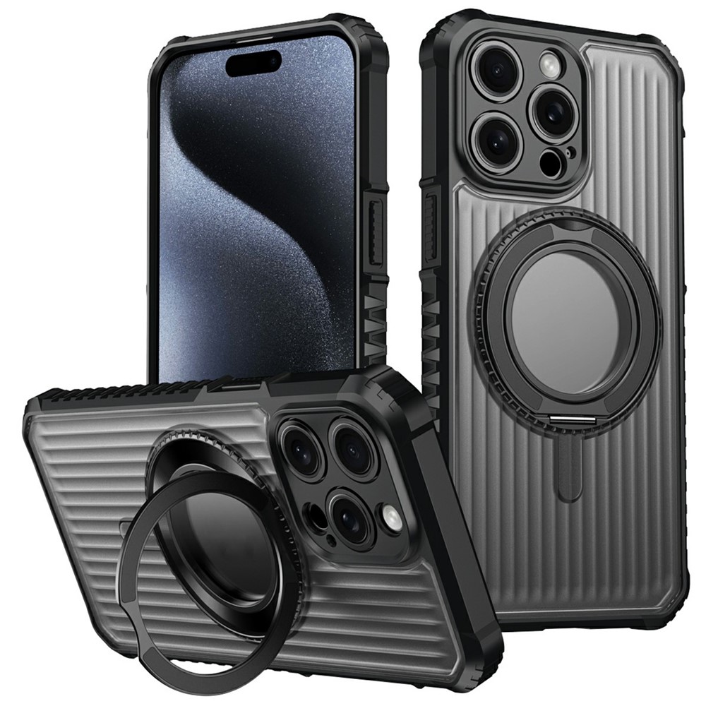 For iPhone 14 Pro Magnetic Case with Kickstand PC + TPU Phone Back Cover - Black