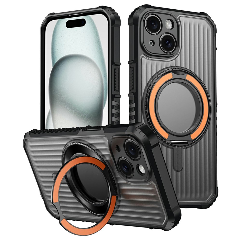 For iPhone 14 Magnetic Case with Kickstand PC + TPU Phone Back Cover - Orange