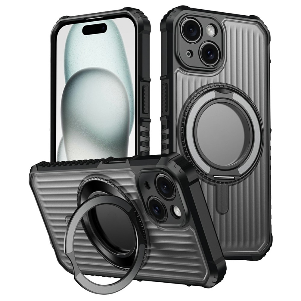 For iPhone 14 Magnetic Case with Kickstand PC + TPU Phone Back Cover - Dark Grey