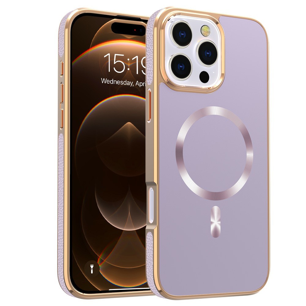 For iPhone 16 Pro Max Magnetic Case Electroplating Anti-Drop TPU + PC Phone Back Cover - Purple