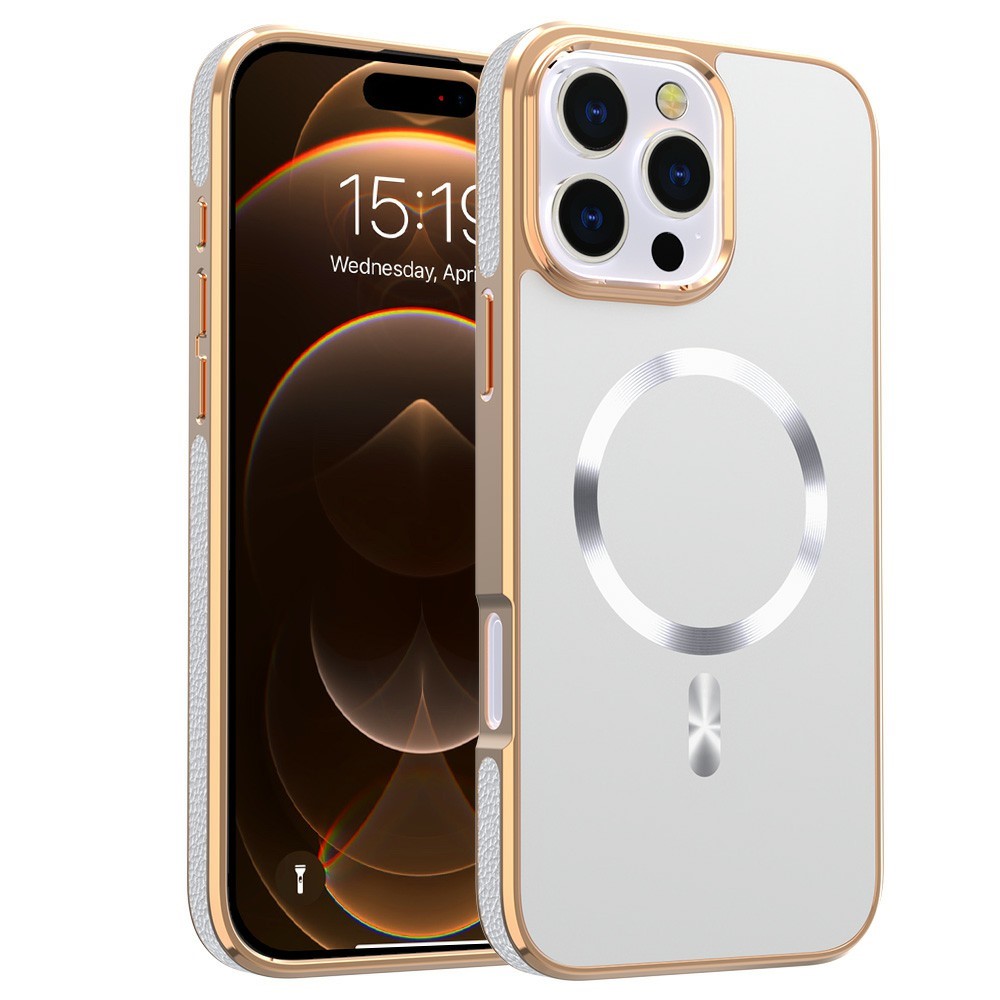 For iPhone 16 Pro Max Magnetic Case Electroplating Anti-Drop TPU + PC Phone Back Cover - White