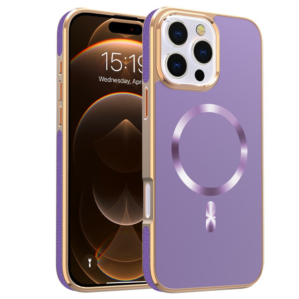 For iPhone 16 Pro Max Magnetic Case Electroplating Anti-Drop TPU + PC Phone Back Cover - Dark Purple