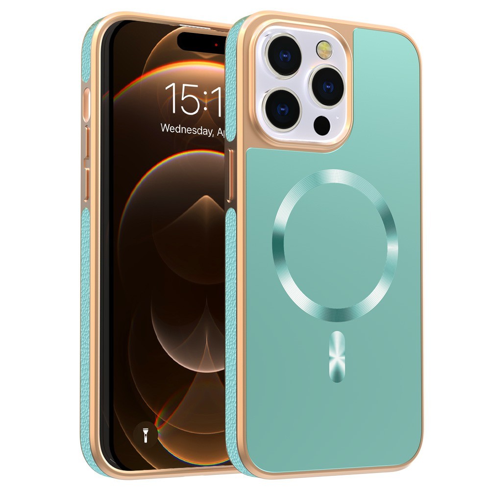 For iPhone 15 Pro Max Magnetic Case Electroplating Anti-Drop TPU + PC Phone Back Cover - Light Green