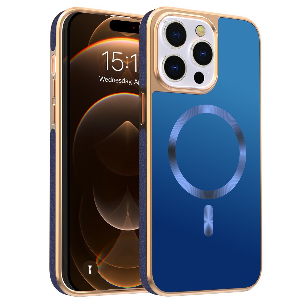 For iPhone 15 Pro Max Magnetic Case Electroplating Anti-Drop TPU + PC Phone Back Cover - Dark Blue