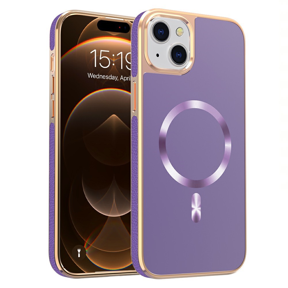 For iPhone 15 Plus Magnetic Case Electroplating Anti-Drop TPU + PC Phone Back Cover - Dark Purple