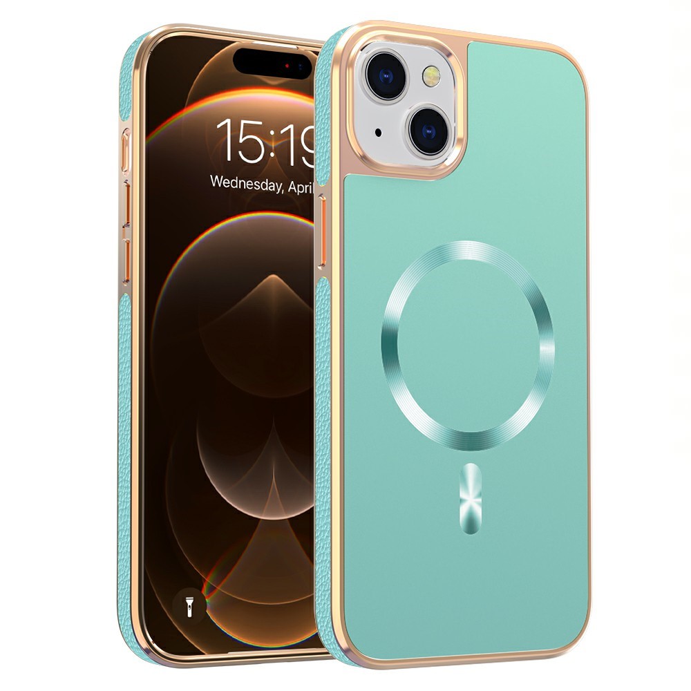 For iPhone 15 Plus Magnetic Case Electroplating Anti-Drop TPU + PC Phone Back Cover - Light Green