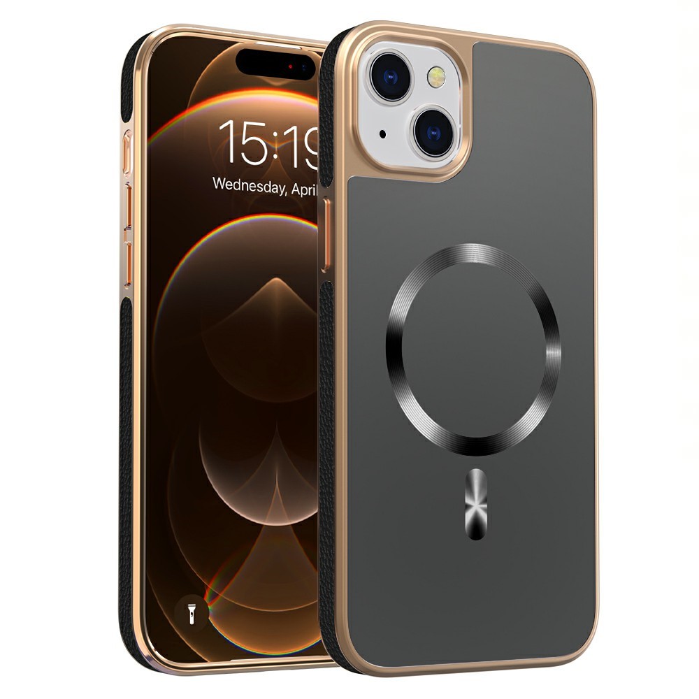 For iPhone 15 Plus Magnetic Case Electroplating Anti-Drop TPU + PC Phone Back Cover - Black