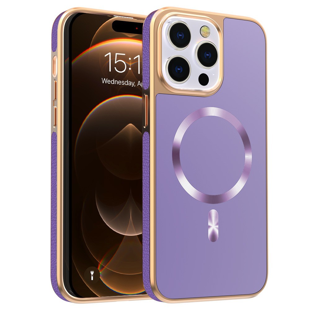 For iPhone 15 Pro Magnetic Case Electroplating Anti-Drop TPU + PC Phone Back Cover - Dark Purple
