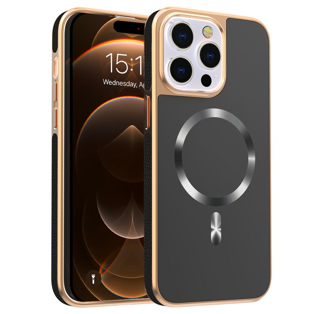 For iPhone 15 Pro Magnetic Case Electroplating Anti-Drop TPU + PC Phone Back Cover - Black