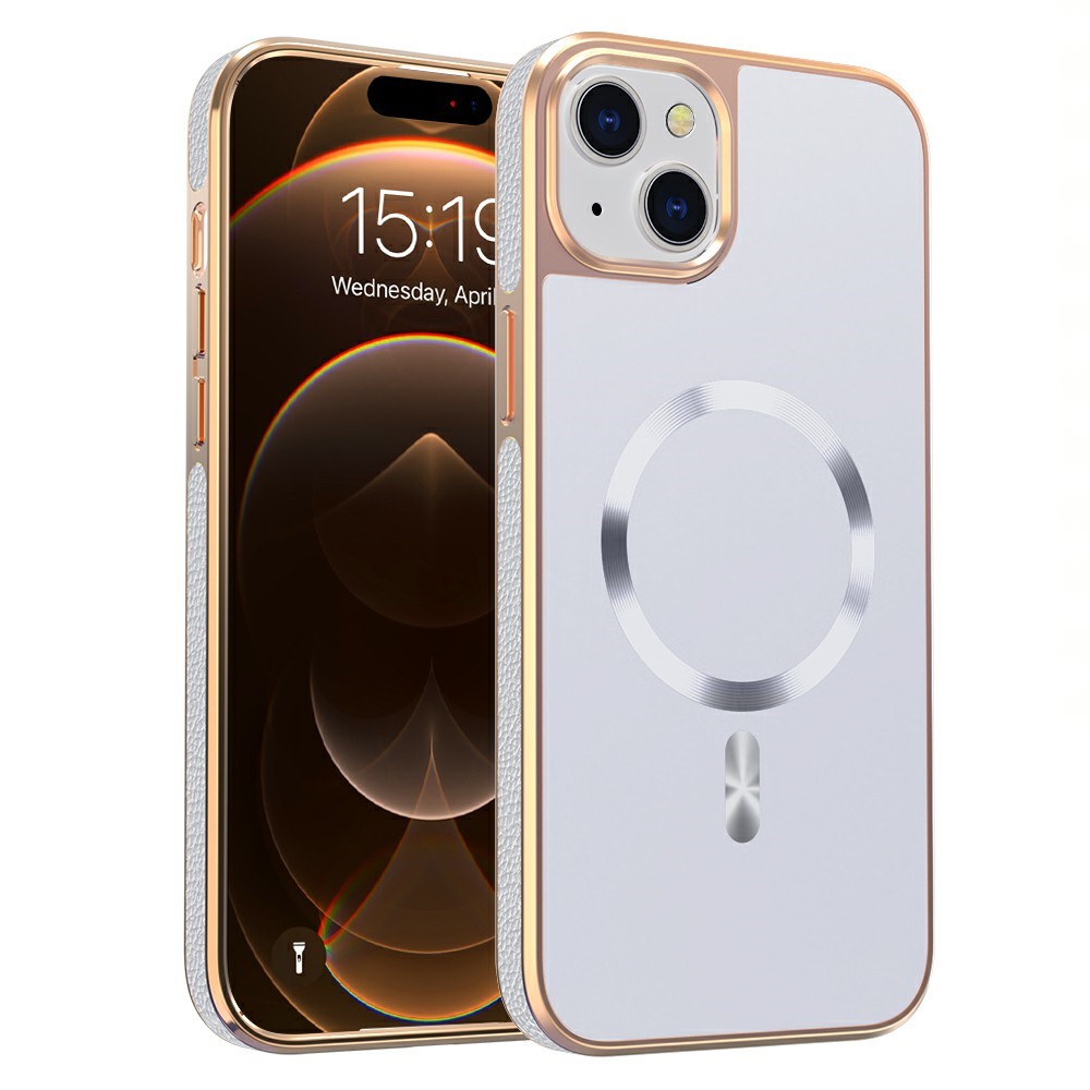 For iPhone 15 Magnetic Case Electroplating Anti-Drop TPU + PC Phone Back Cover - White