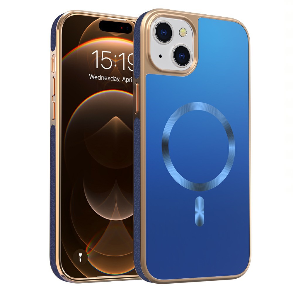 For iPhone 15 Magnetic Case Electroplating Anti-Drop TPU + PC Phone Back Cover - Dark Blue