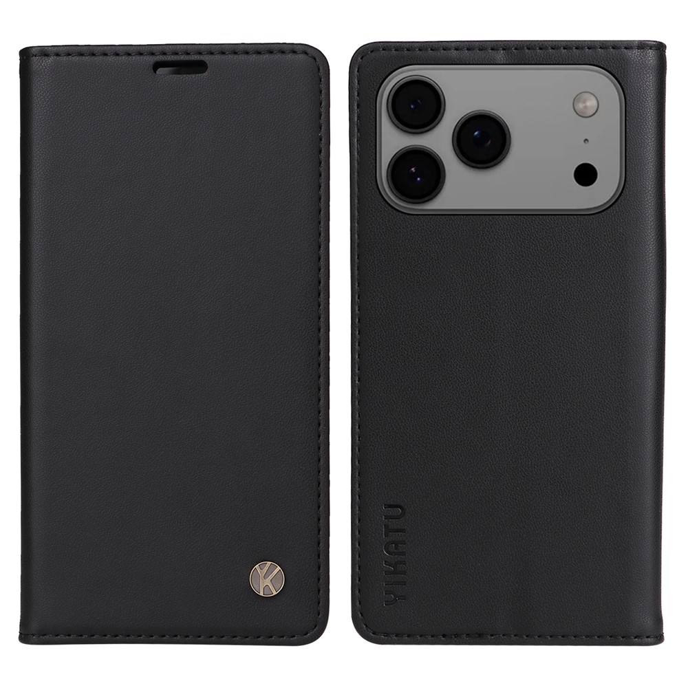 For iPhone 17 Pro Max Phone Cases YIKATU Magnetic Closure PU Leather Mobile Cover - Black