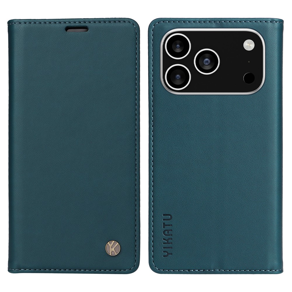 For iPhone 17 Pro Phone Cases YIKATU Magnetic Closure PU Leather Mobile Cover - Green