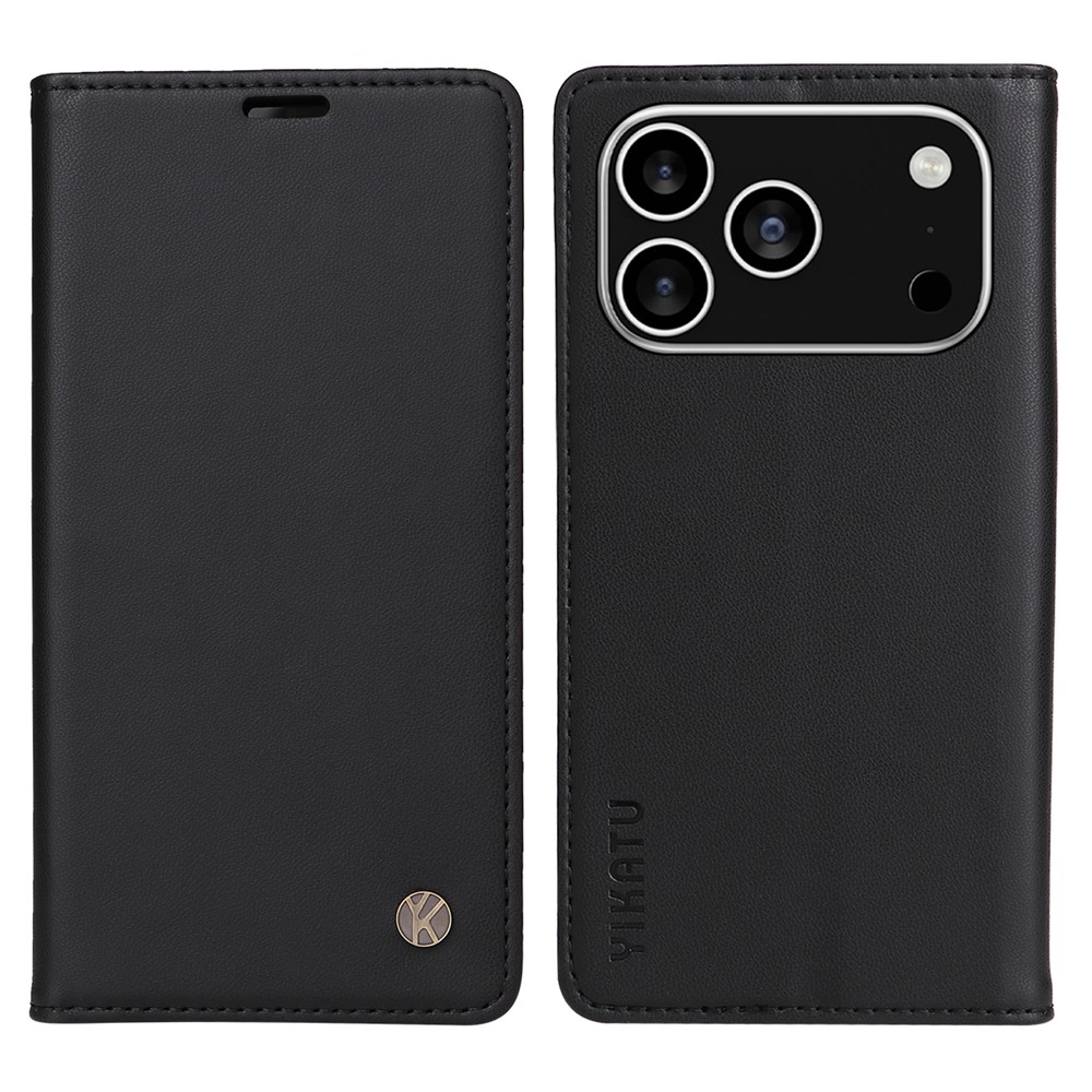 For iPhone 17 Pro Phone Cases YIKATU Magnetic Closure PU Leather Mobile Cover - Black