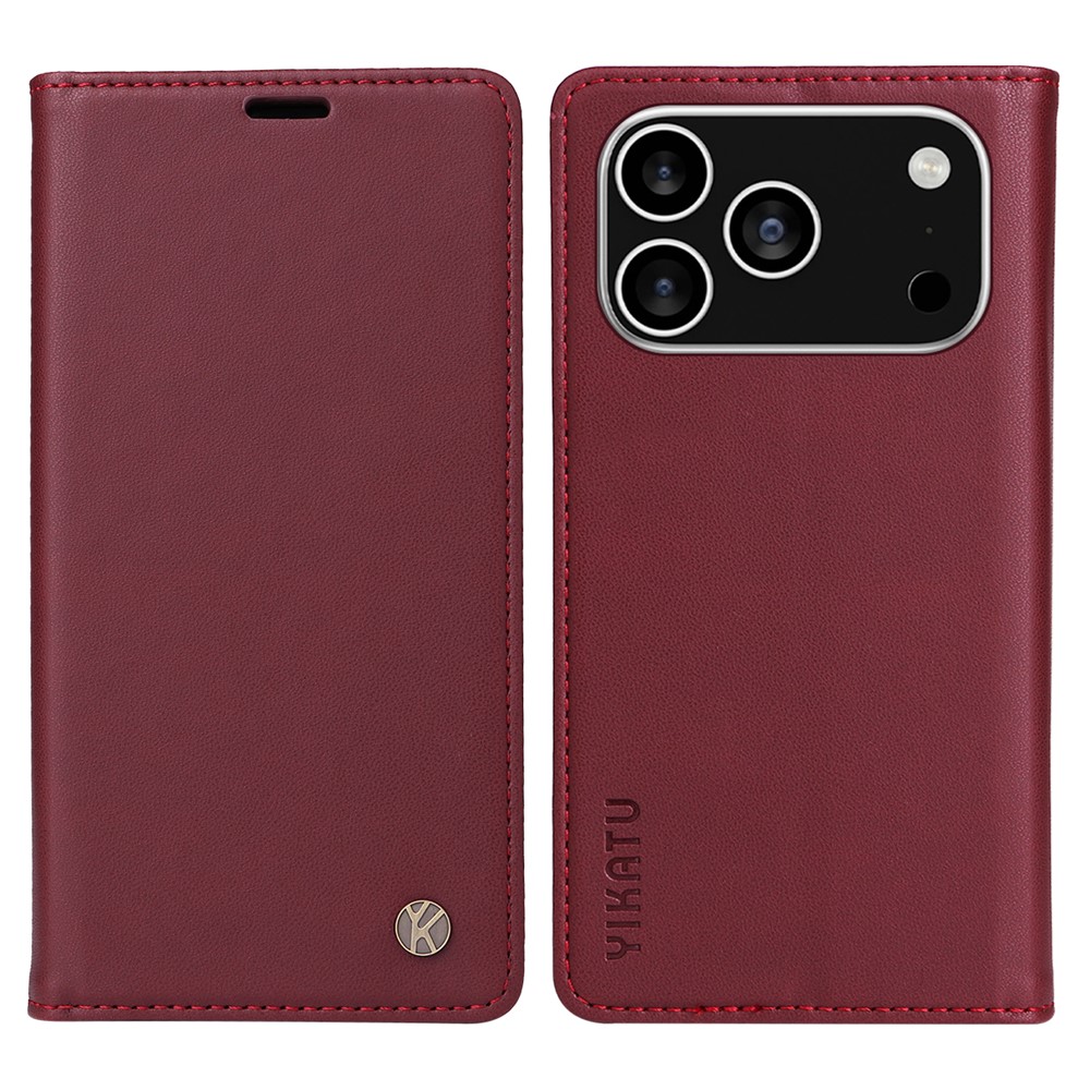 For iPhone 17 Pro Phone Cases YIKATU Magnetic Closure PU Leather Mobile Cover - Wine Red