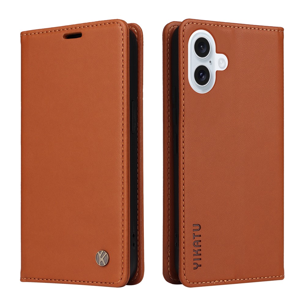 For iPhone 17 Phone Cases YIKATU Magnetic Closure PU Leather Mobile Cover - Brown