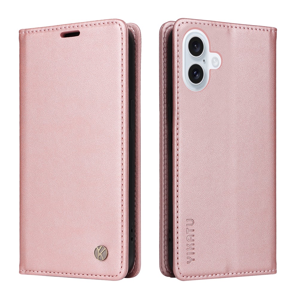 For iPhone 17 Phone Cases YIKATU Magnetic Closure PU Leather Mobile Cover -  Rose Gold