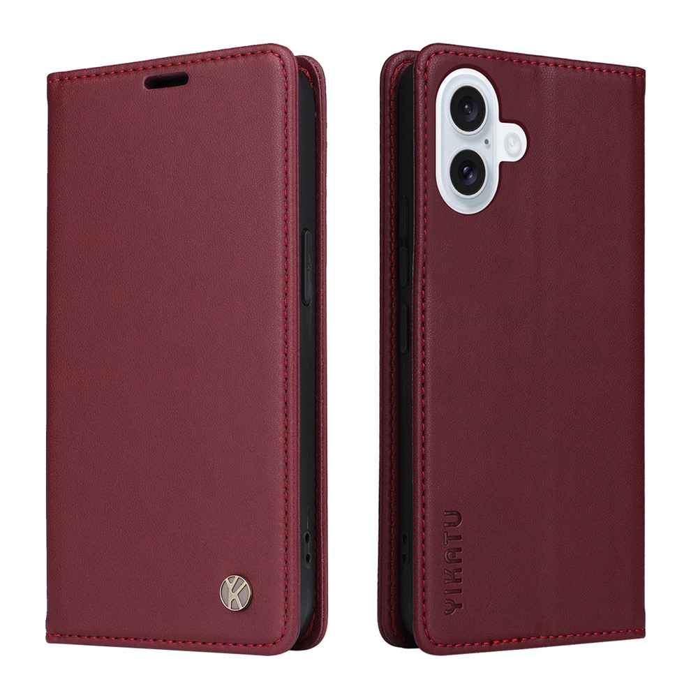 For iPhone 17 Phone Cases YIKATU Magnetic Closure PU Leather Mobile Cover - Wine Red