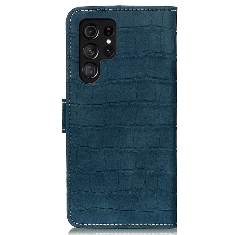 Para Samsung Galaxy S23 Ultra Crocodile Texture PU Couro Magnético Tampa da Carteira do Stand Folio Flip Phone Case - Verde Negruzco-7