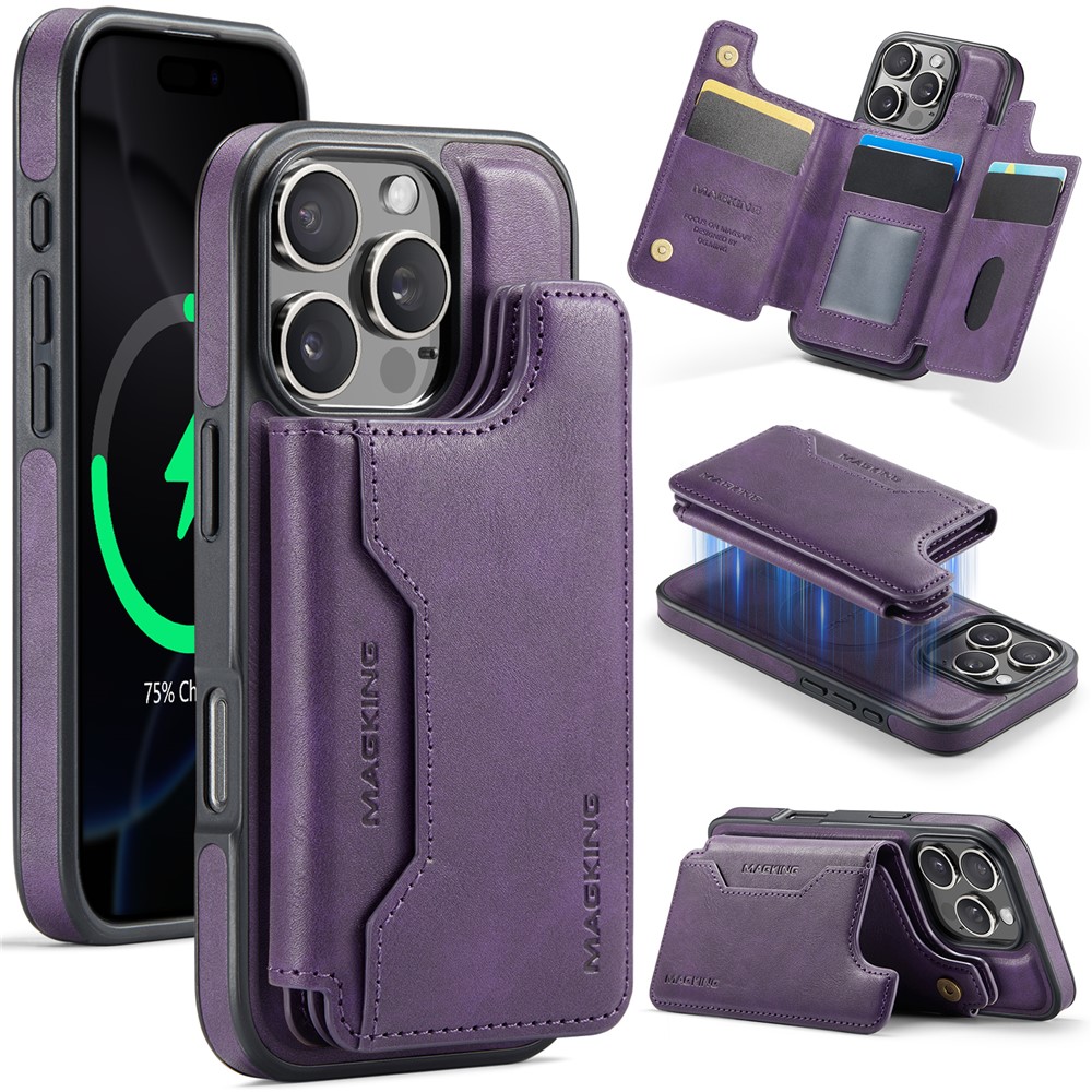 MAGKING K3 Series For iPhone 16 Pro Max Case Compatible with MagSafe Wallet PC + TPU + PU Phone Cover - Purple