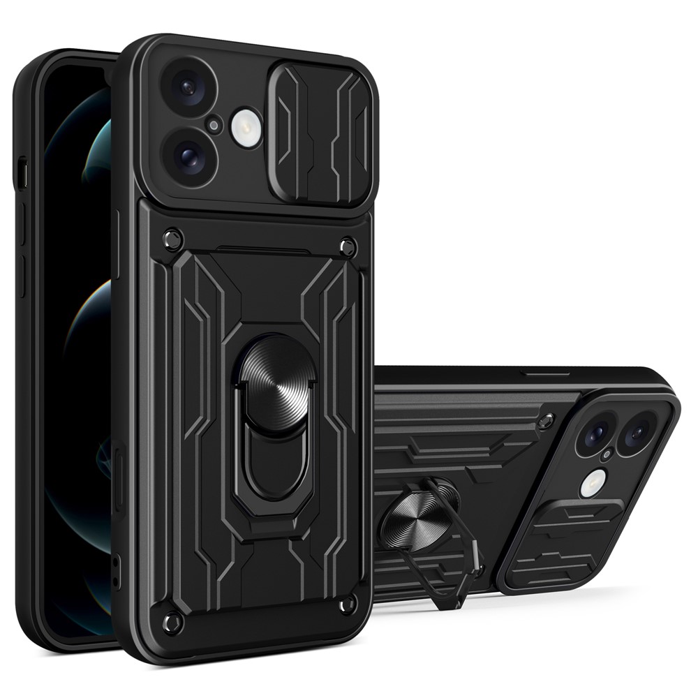 Bulk Purchasing For iPhone 16 Plus Case PC + TPU Kickstand Phone Back Cover with Camera Slider - Black