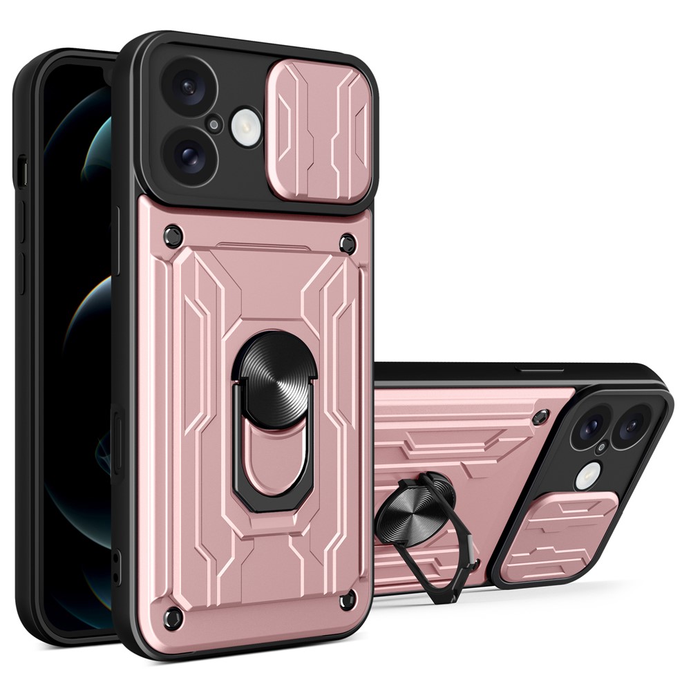 Bulk Purchasing For iPhone 16 Plus Case PC + TPU Kickstand Phone Back Cover with Camera Slider - Rose Gold